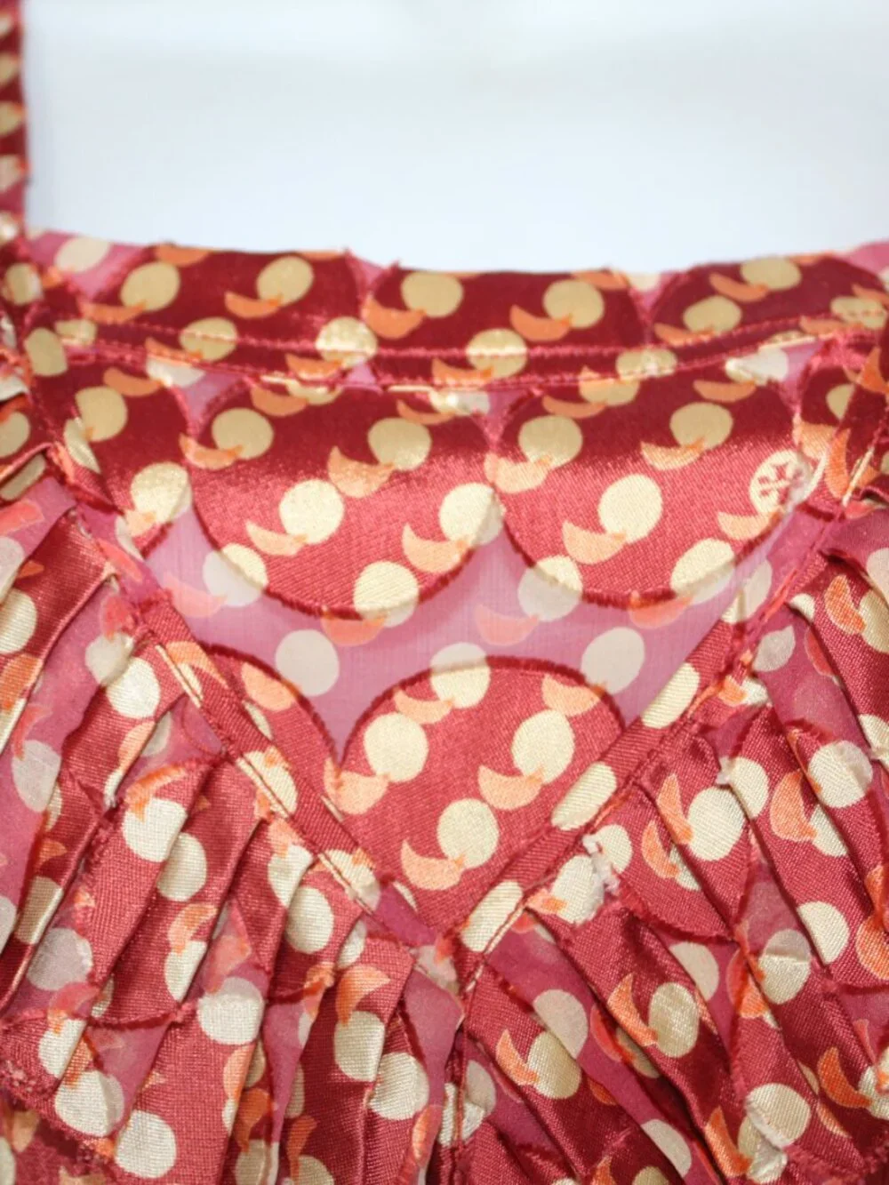 Tory Burch orange polka dot silk blend ruffle mini resort wear sleeveless